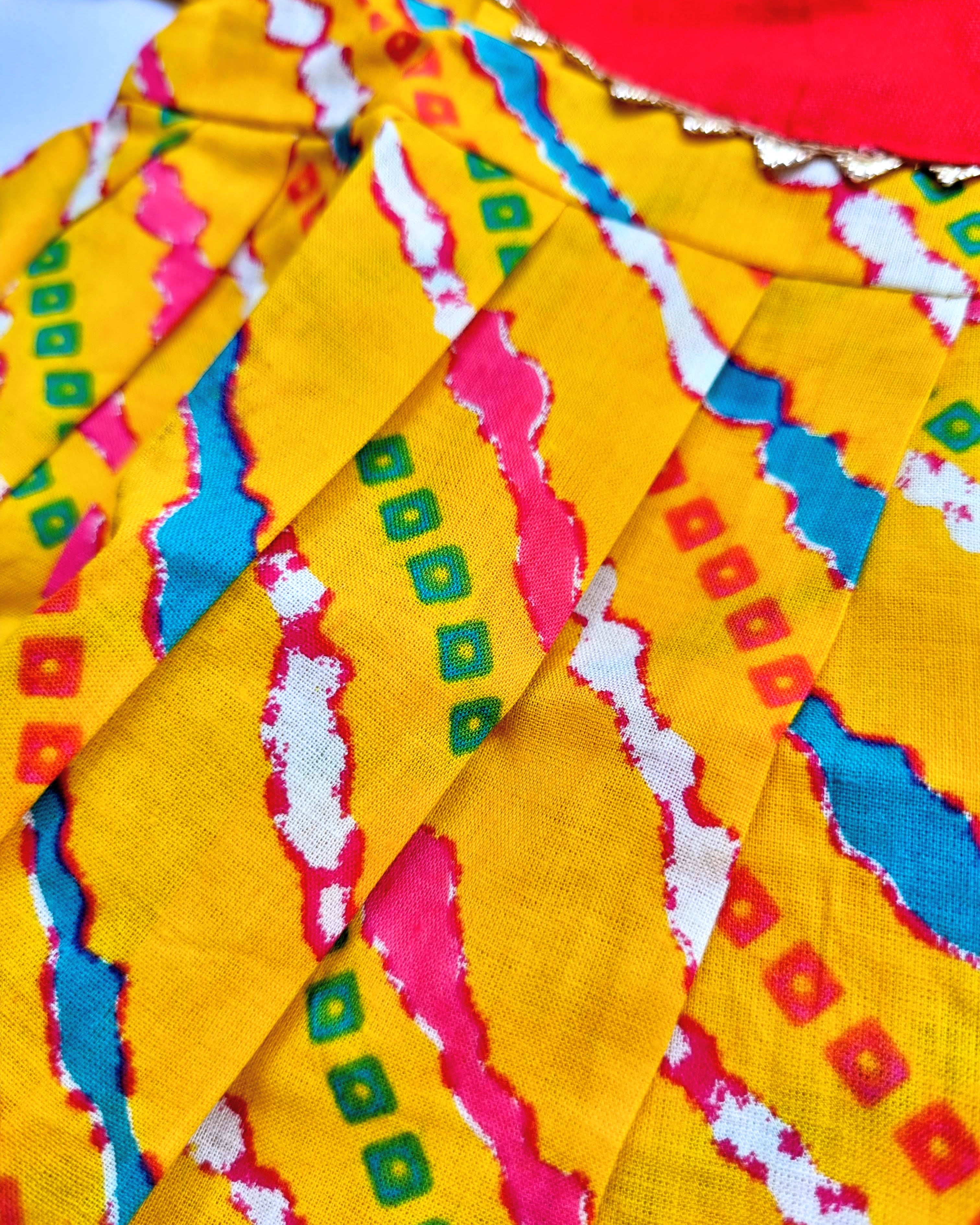 Jodhpuri Leheriya Kurti with Dhoti Pants in Yellow & Red - Nimbu Kids