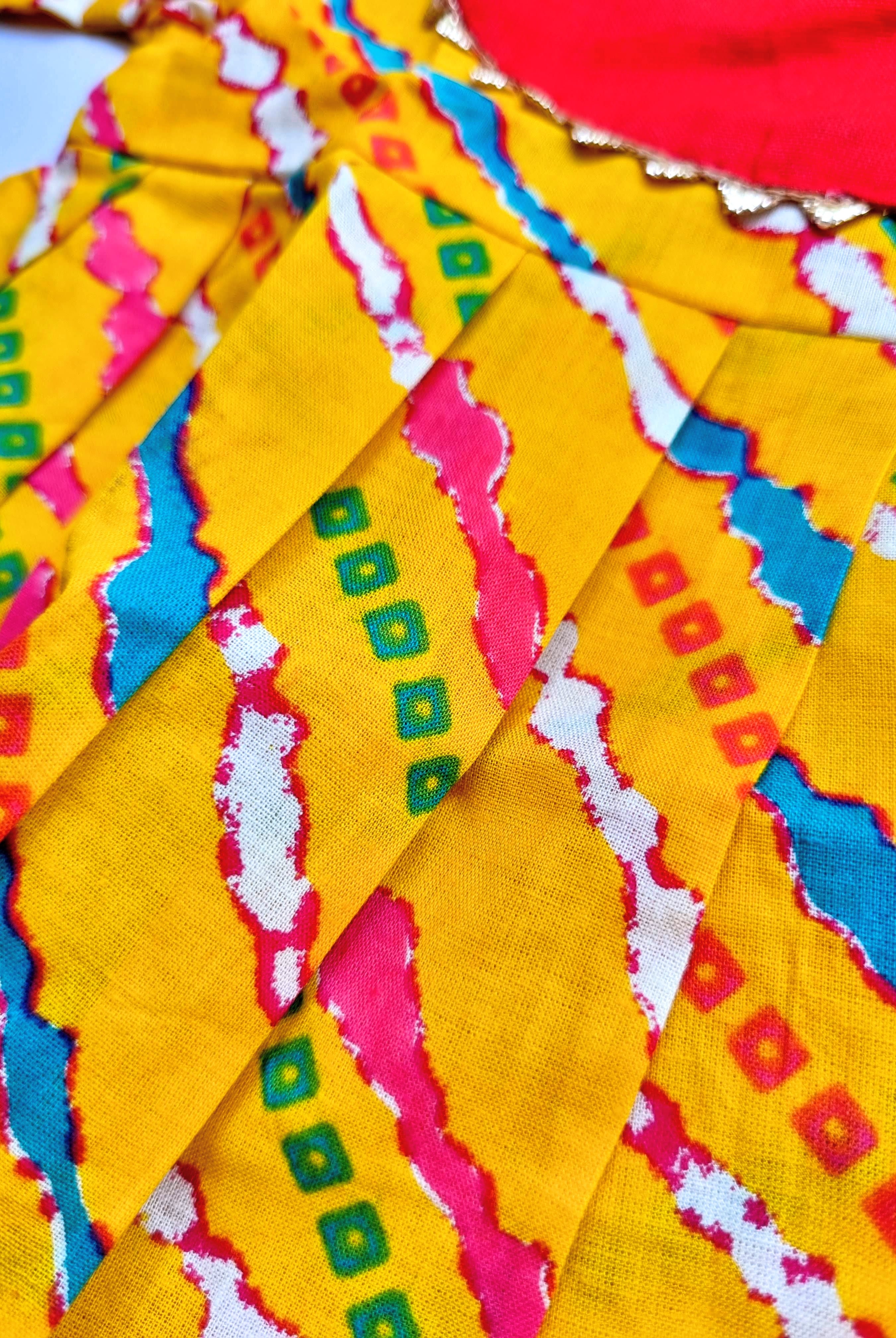 Jodhpuri Leheriya Kurti with Dhoti Pants in Yellow & Red - Nimbu Kids