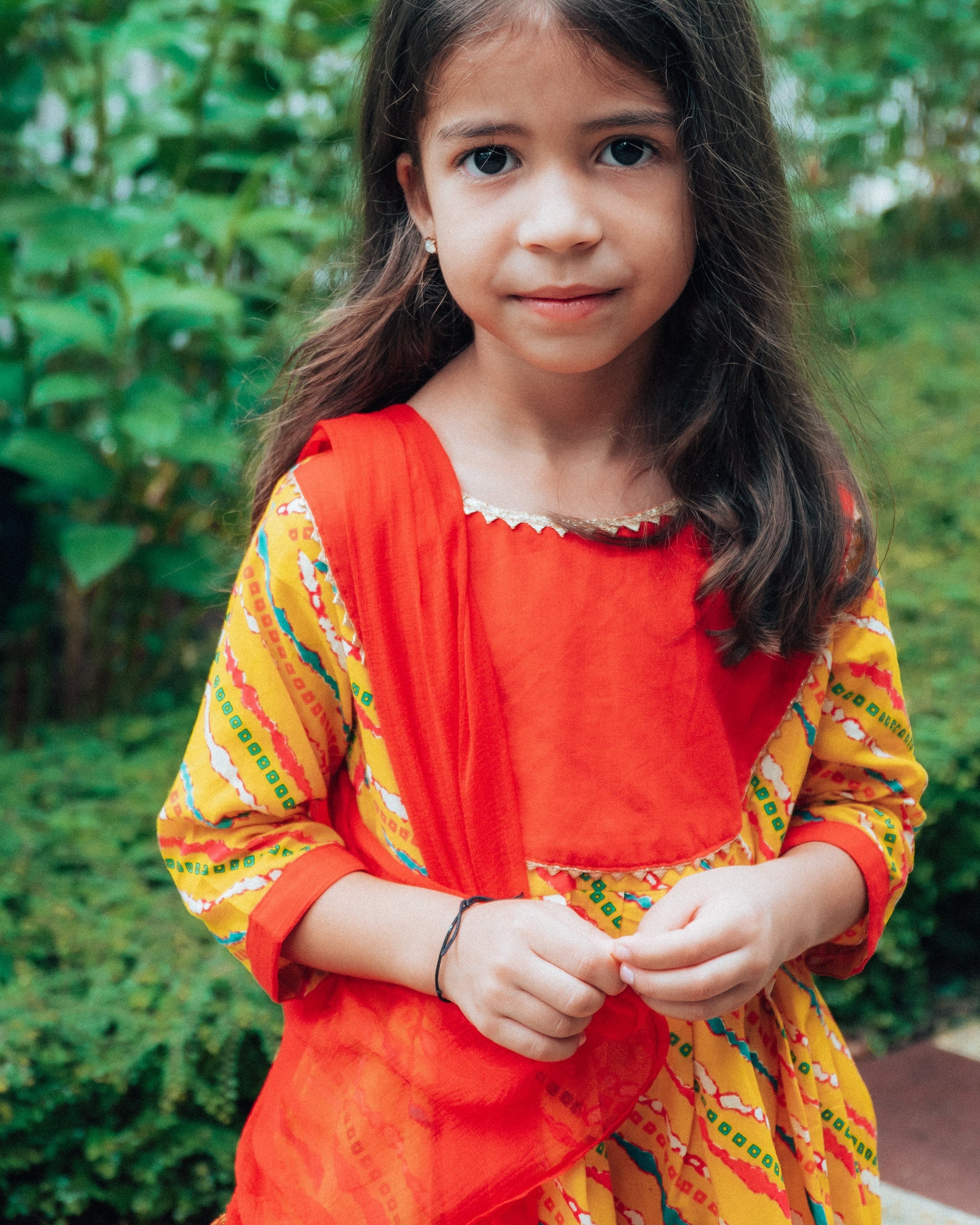 Jodhpuri Leheriya Kurti with Dhoti Pants in Yellow & Red - Nimbu Kids