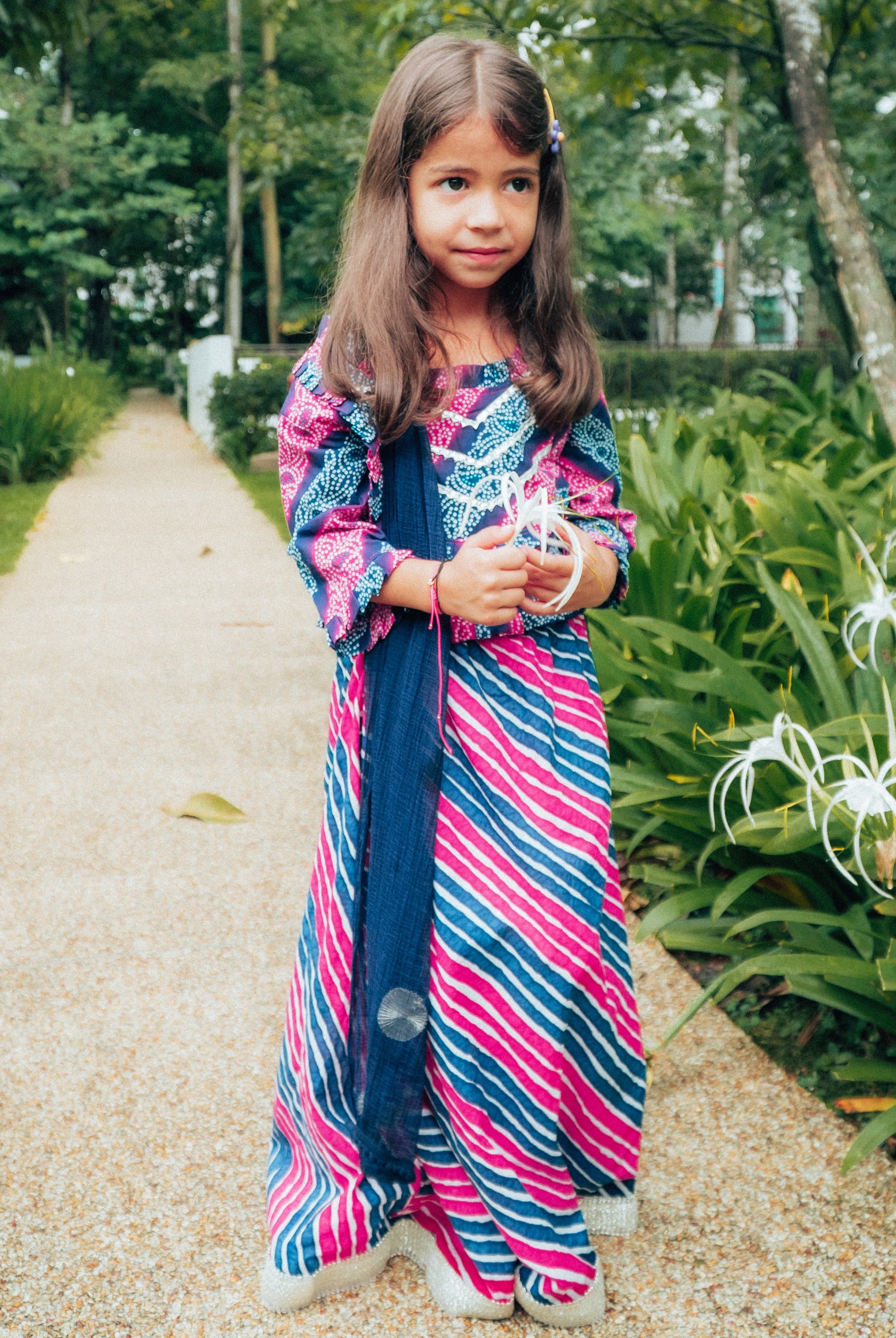 Leheriya Onion Purple Lehenga Set - Nimbu Kids