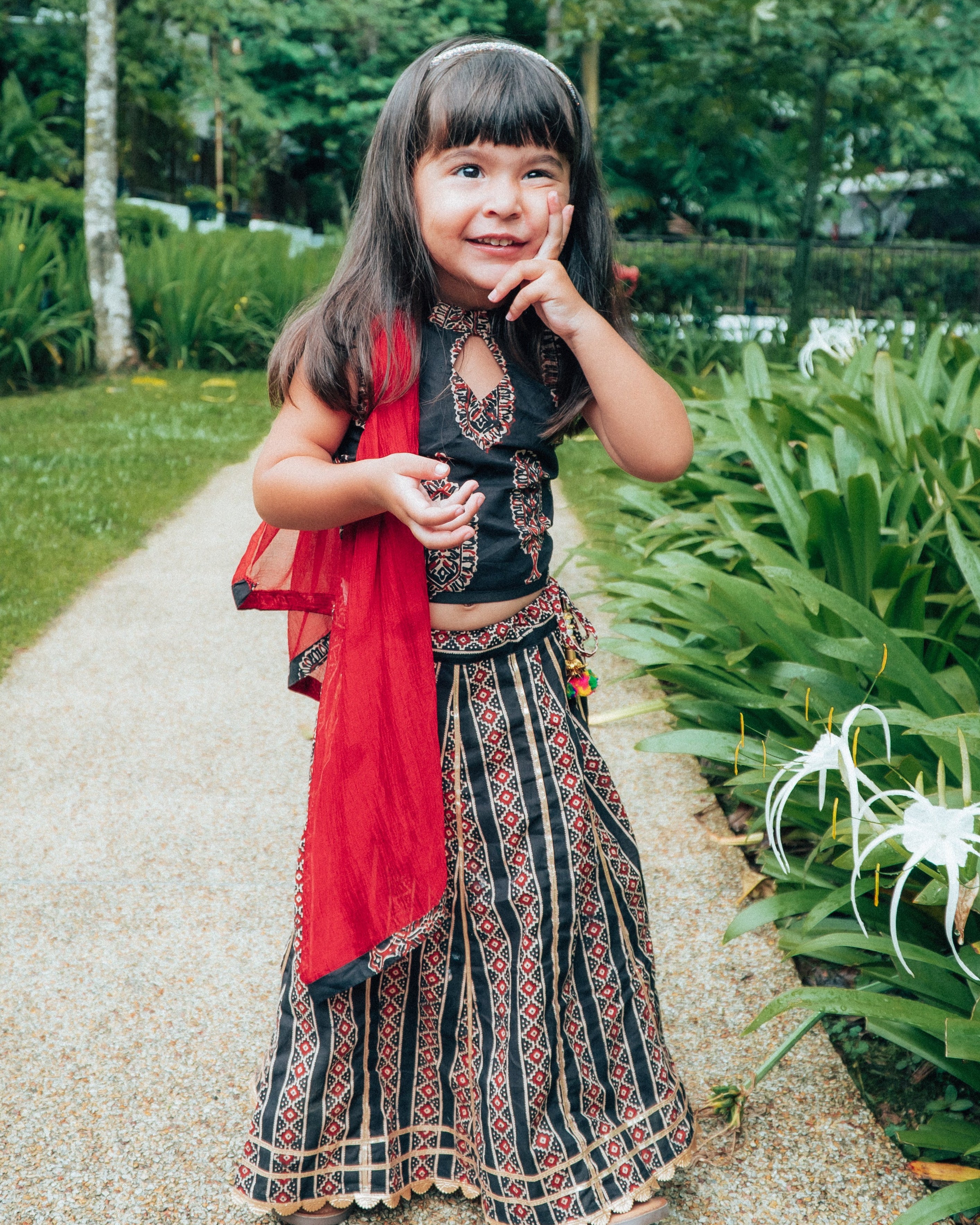 Chand Black Halter Lehenga Set - Nimbu Kids