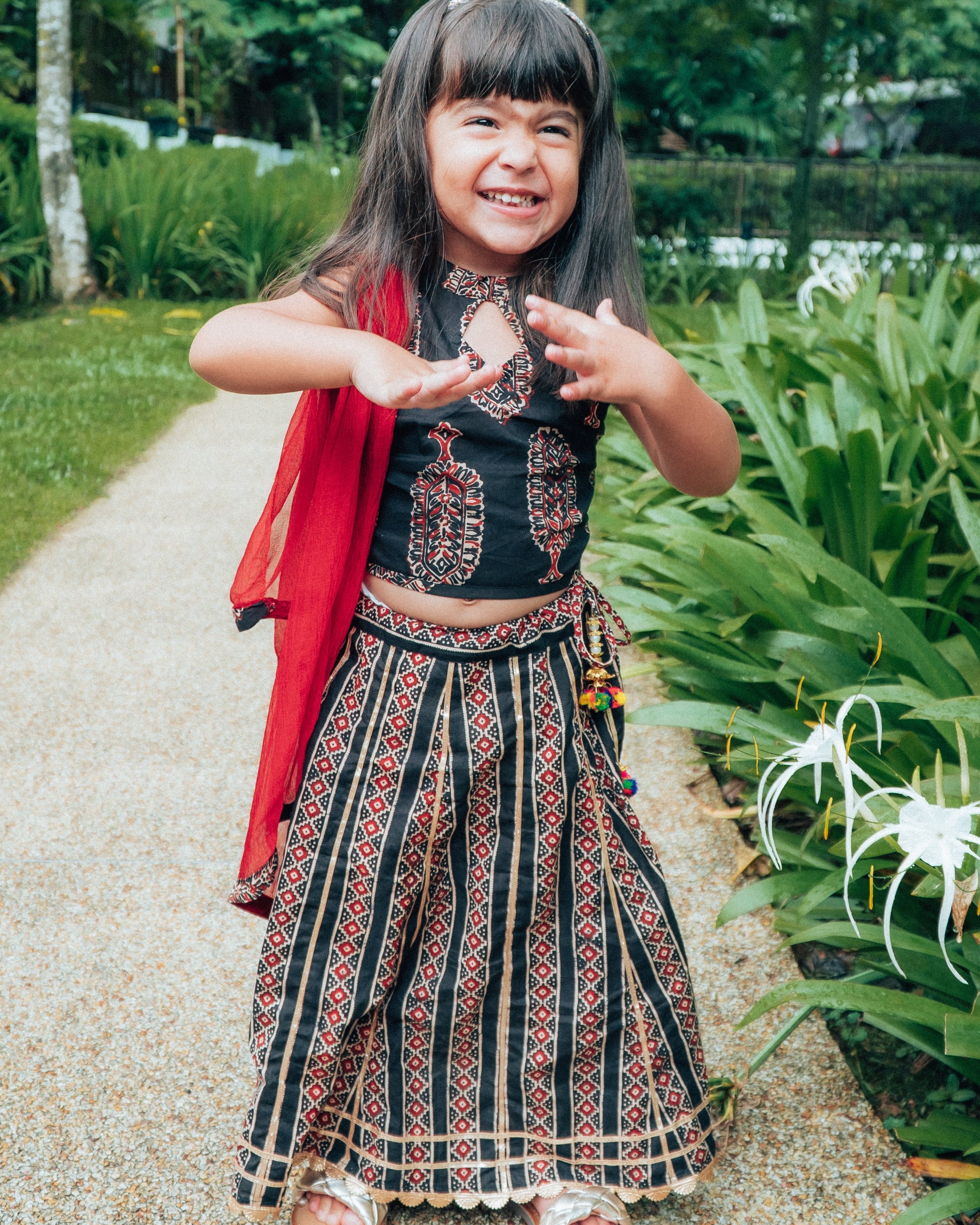 Chand Black Halter Lehenga Set - Nimbu Kids