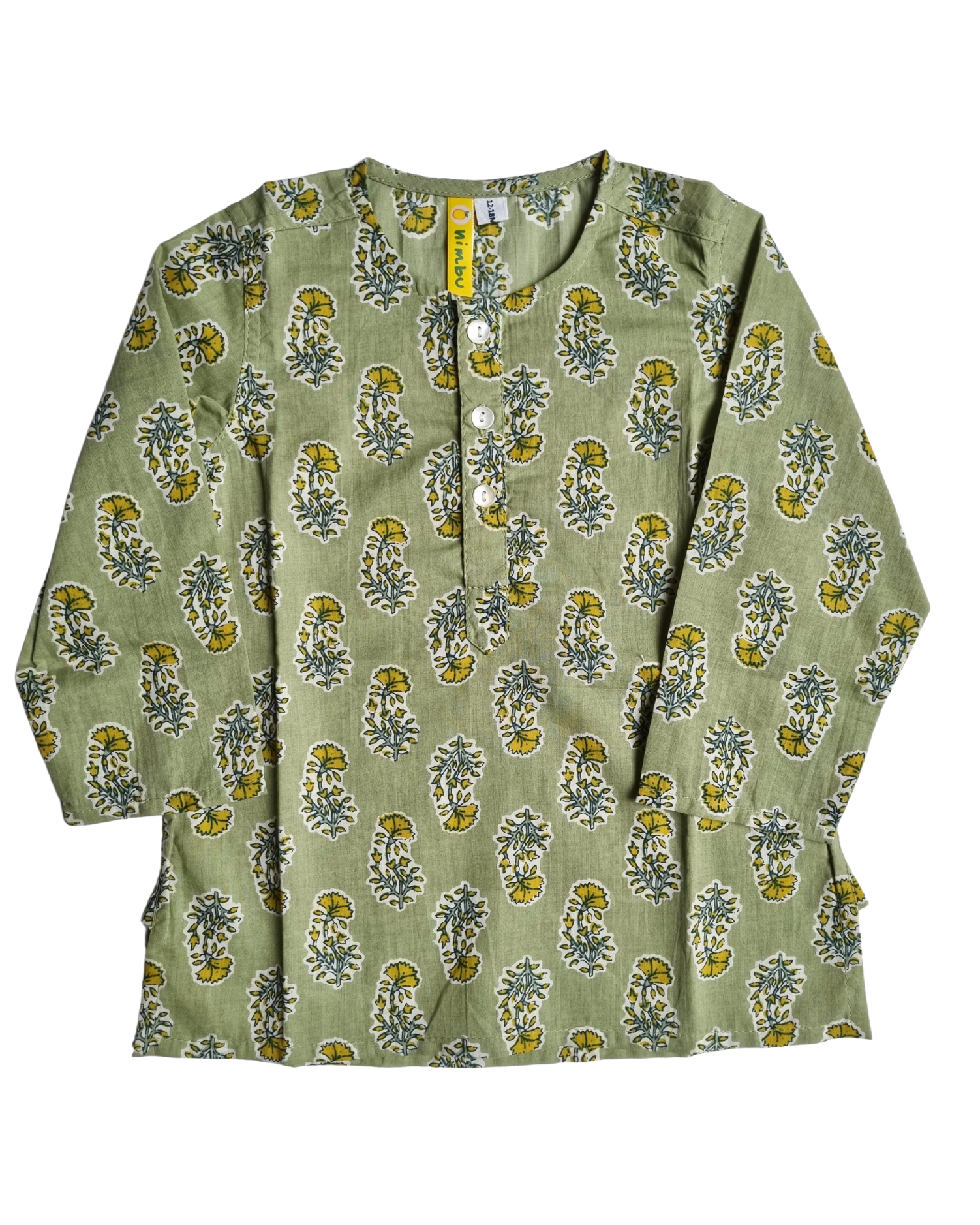 Sage Green & Mustard Floral Paisley Print Cotton Kurta with Dhoti pants - Nimbu Kids