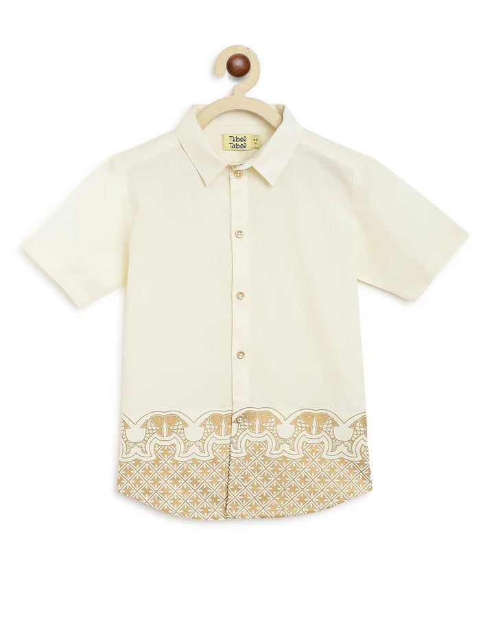 Rajnikant 3pc Cotton Mundu Set in Cream - Nimbu Kids