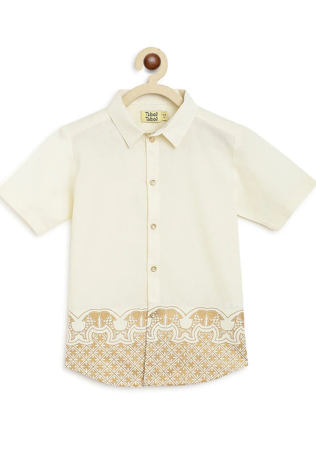 Rajnikant 3pc Cotton Mundu Set in Cream - Nimbu Kids