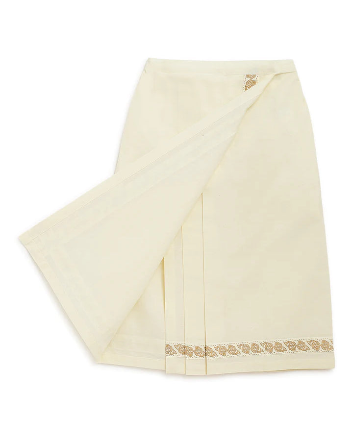 Rajnikant 3pc Cotton Mundu Set in Cream - Nimbu Kids
