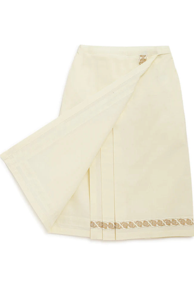 Rajnikant 3pc Cotton Mundu Set in Cream - Nimbu Kids