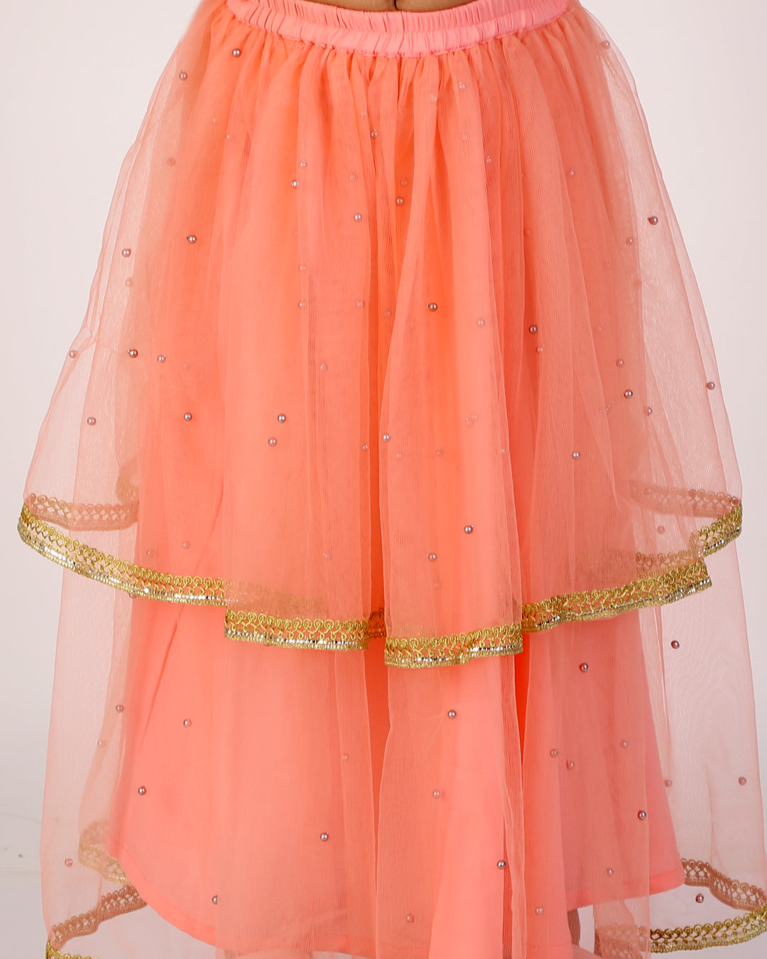 Anna Coral Pink Net Lehenga Choli - Nimbu Kids