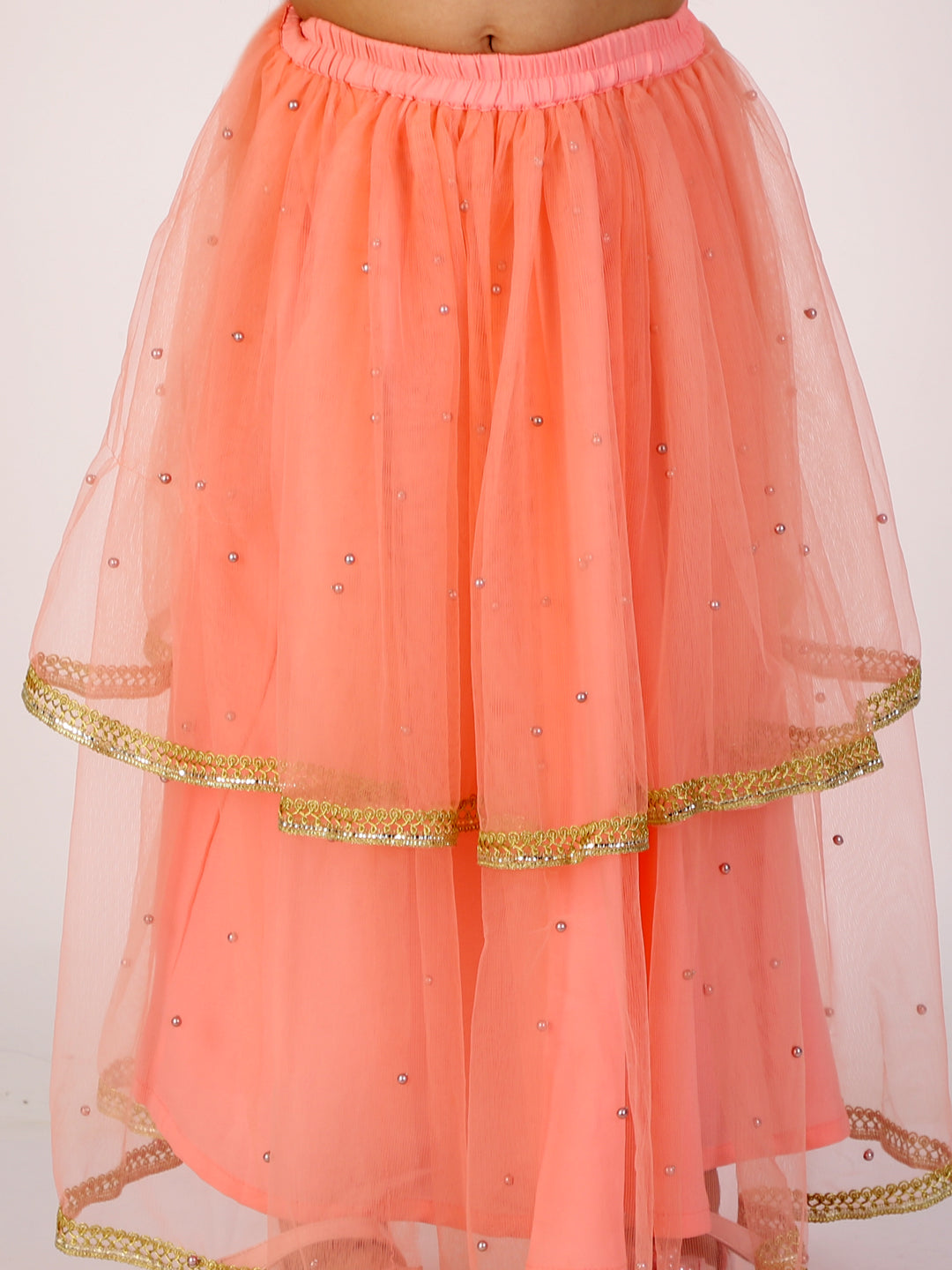 Anna Coral Pink Net Lehenga Choli - Nimbu Kids