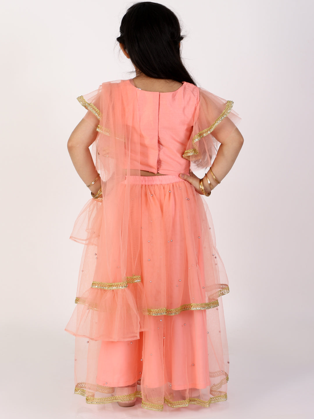 Anna Coral Pink Net Lehenga Choli - Nimbu Kids