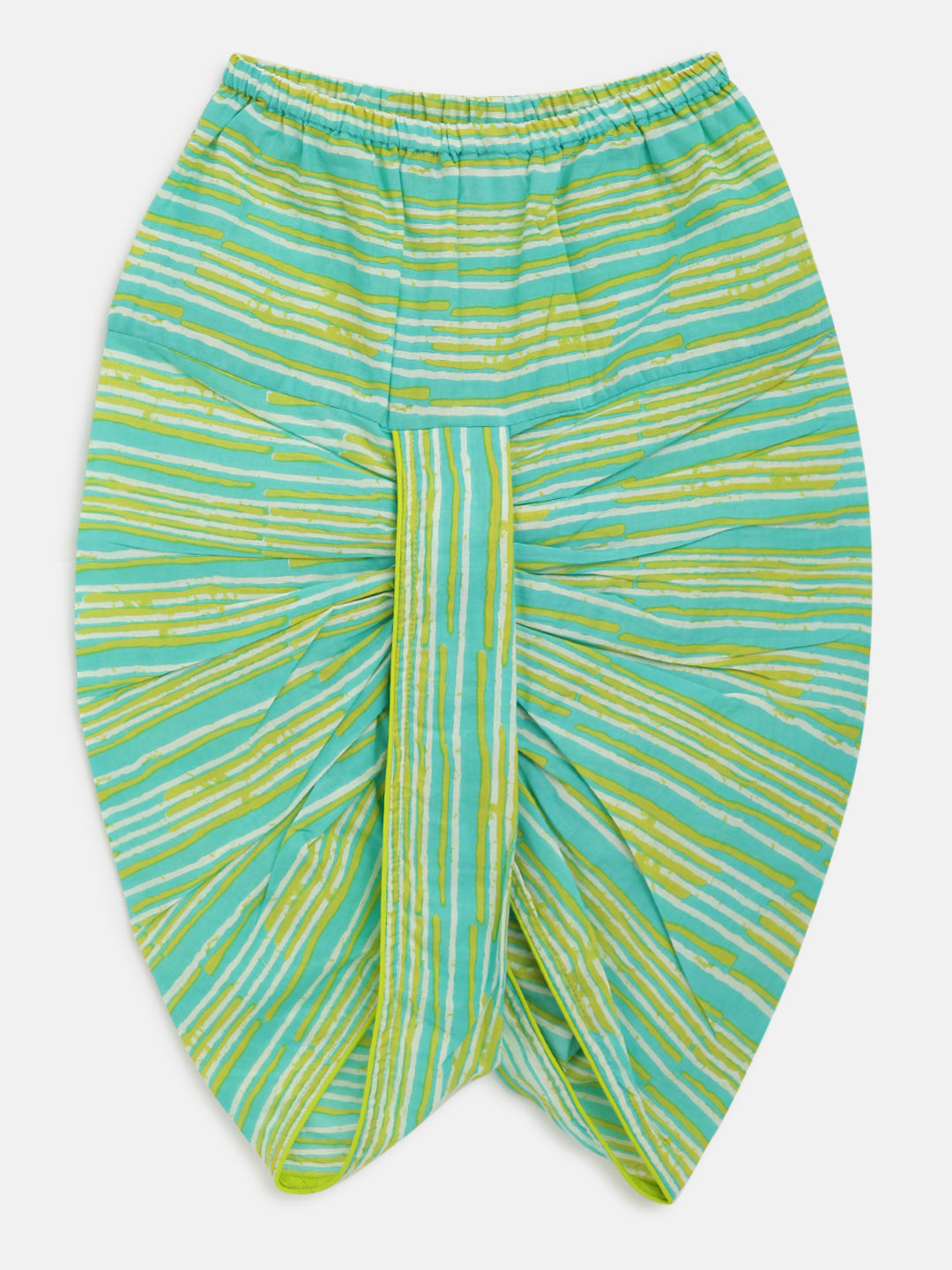 Lime Green & Turquoise Ikat Print Cotton Kurta with Dhoti pants - Nimbu Kids
