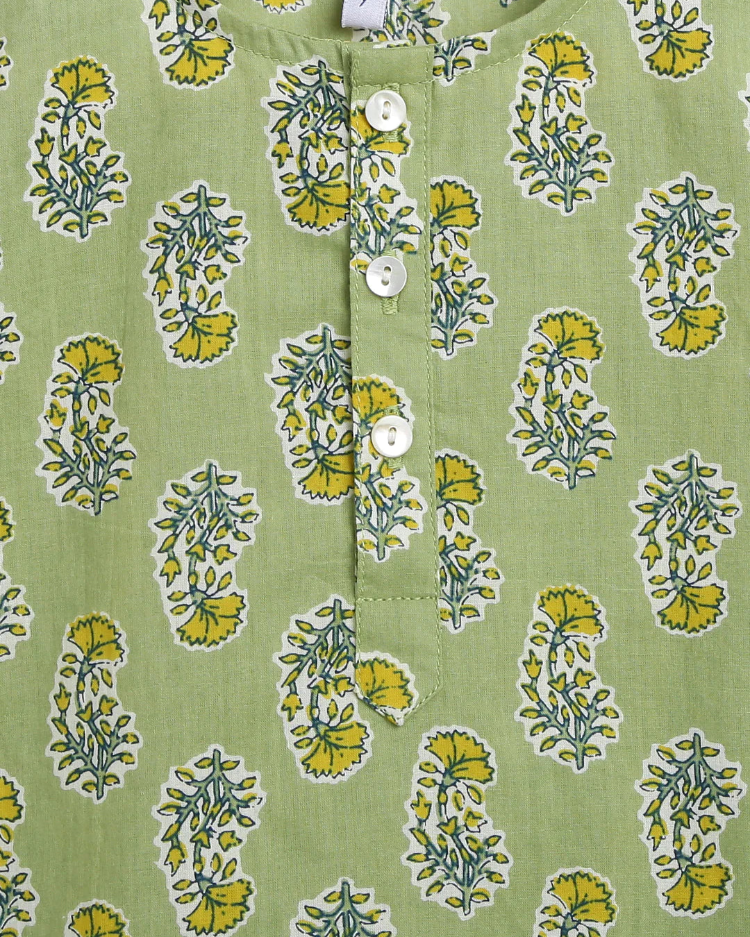 Sage Green & Mustard Floral Paisley Print Cotton Kurta with Dhoti pants - Nimbu Kids