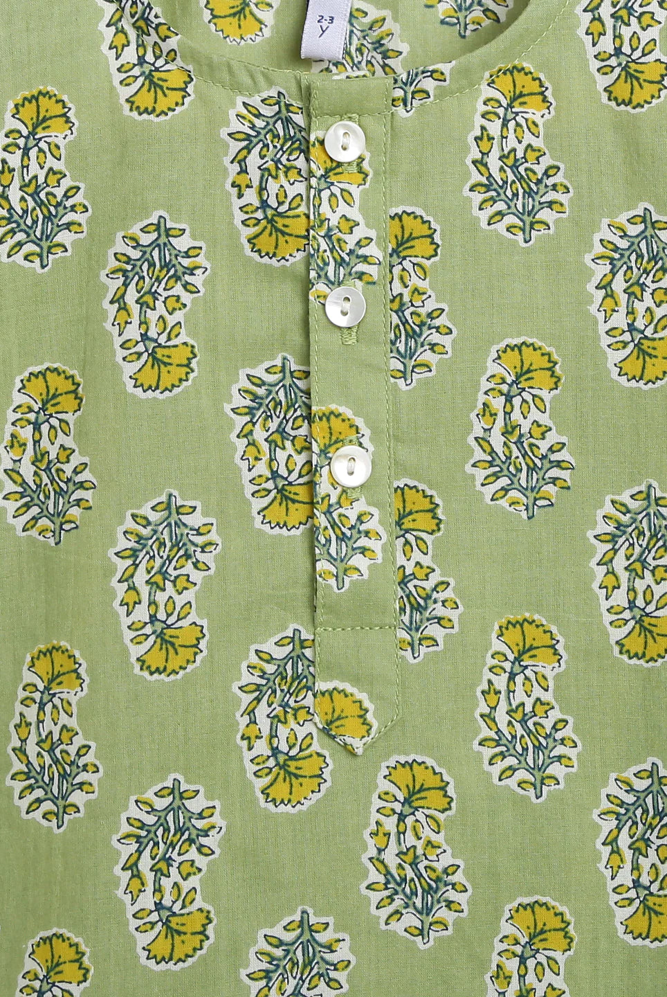 Sage Green & Mustard Floral Paisley Print Cotton Kurta with Dhoti pants - Nimbu Kids