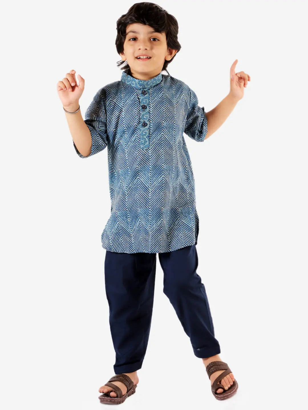 Pathani Style Cotton Kurta Set - Nimbu Kids