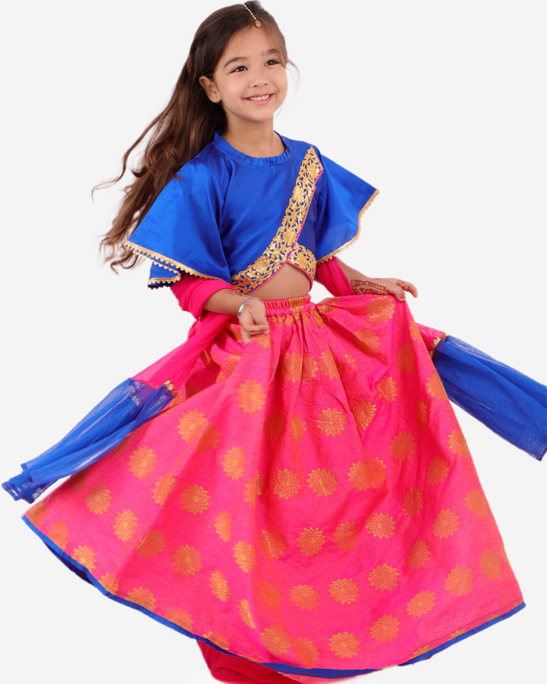 Stunning Jacquard Lehenga with Kimono sleeves - Nimbu Kids