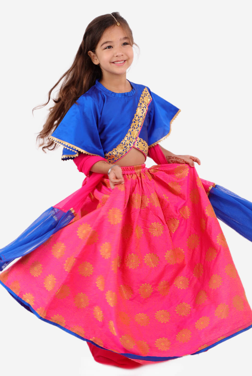 Stunning Jacquard Lehenga with Kimono sleeves - Nimbu Kids