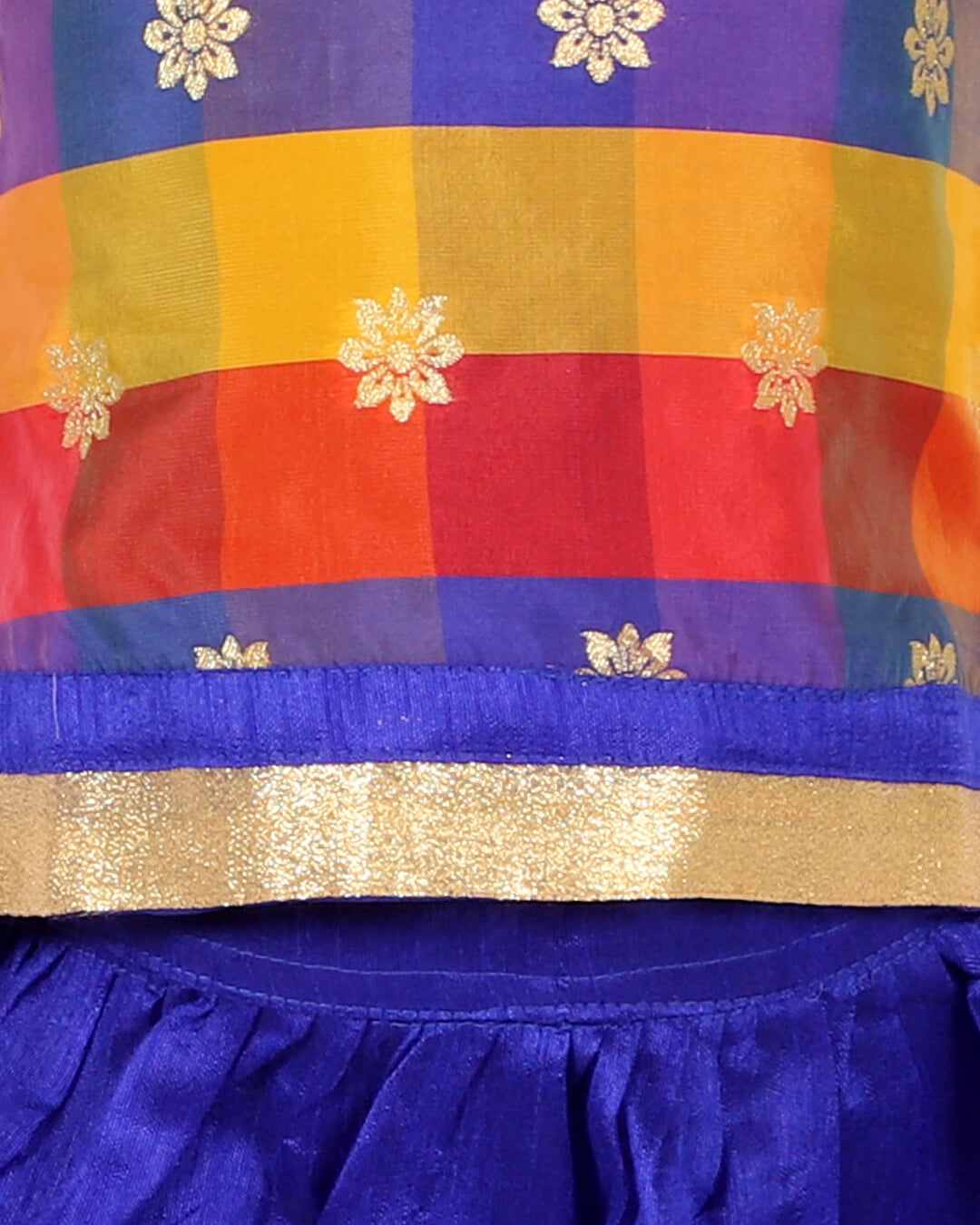Gold Weave Jacquard Pattu Style Lehenga in Royal Blue - Nimbu Kids