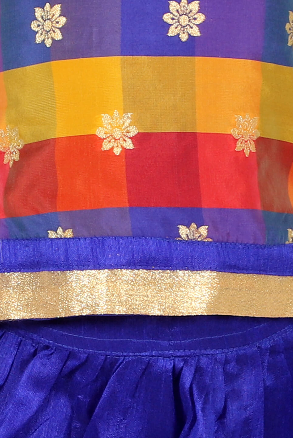 Gold Weave Jacquard Pattu Style Lehenga in Royal Blue - Nimbu Kids