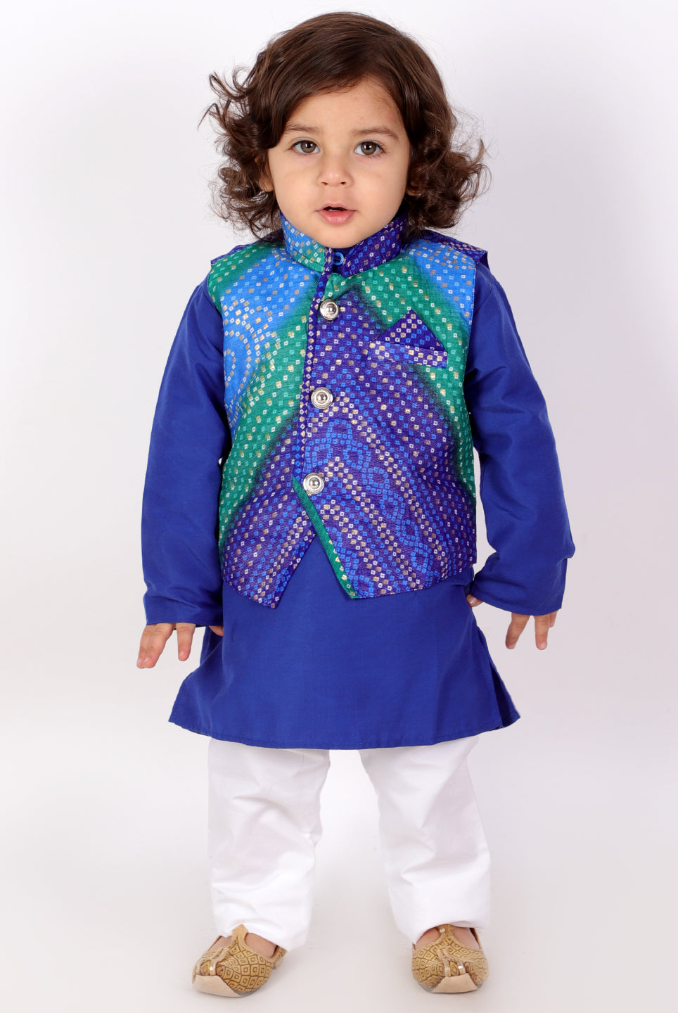 Neelam Silk Kurta Pajama with Bandhani Jacket - Nimbu Kids