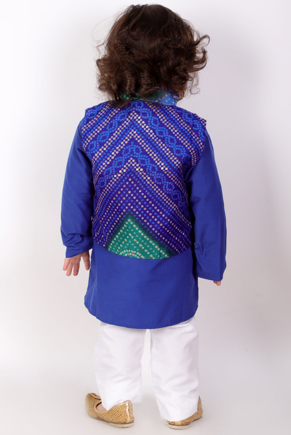 Neelam Silk Kurta Pajama with Bandhani Jacket - Nimbu Kids