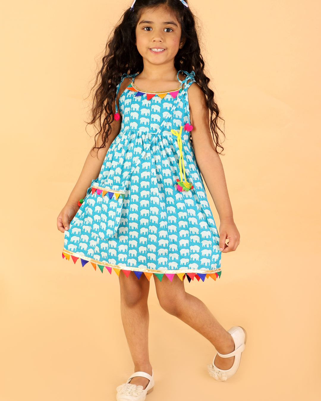 Ellie Frock with Parrot Tassels & Potli Purse - Nimbu Kids