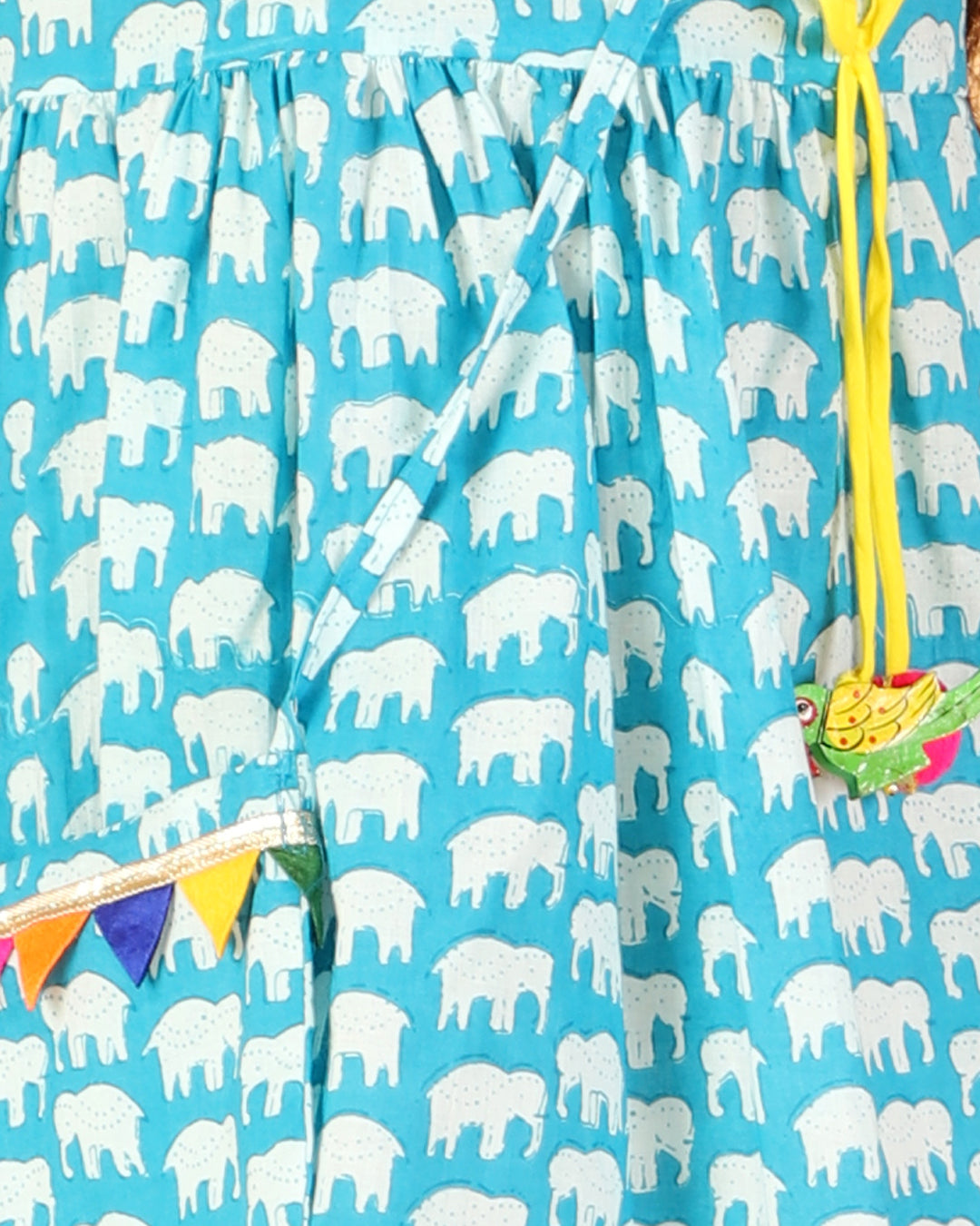 Ellie Frock with Parrot Tassels & Potli Purse - Nimbu Kids