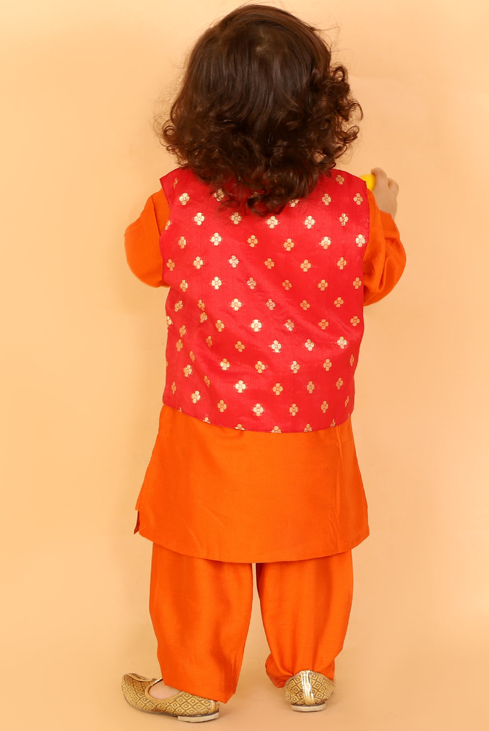 Dev Silk Kurta Pajama with Golden Zari Jacket - Nimbu Kids