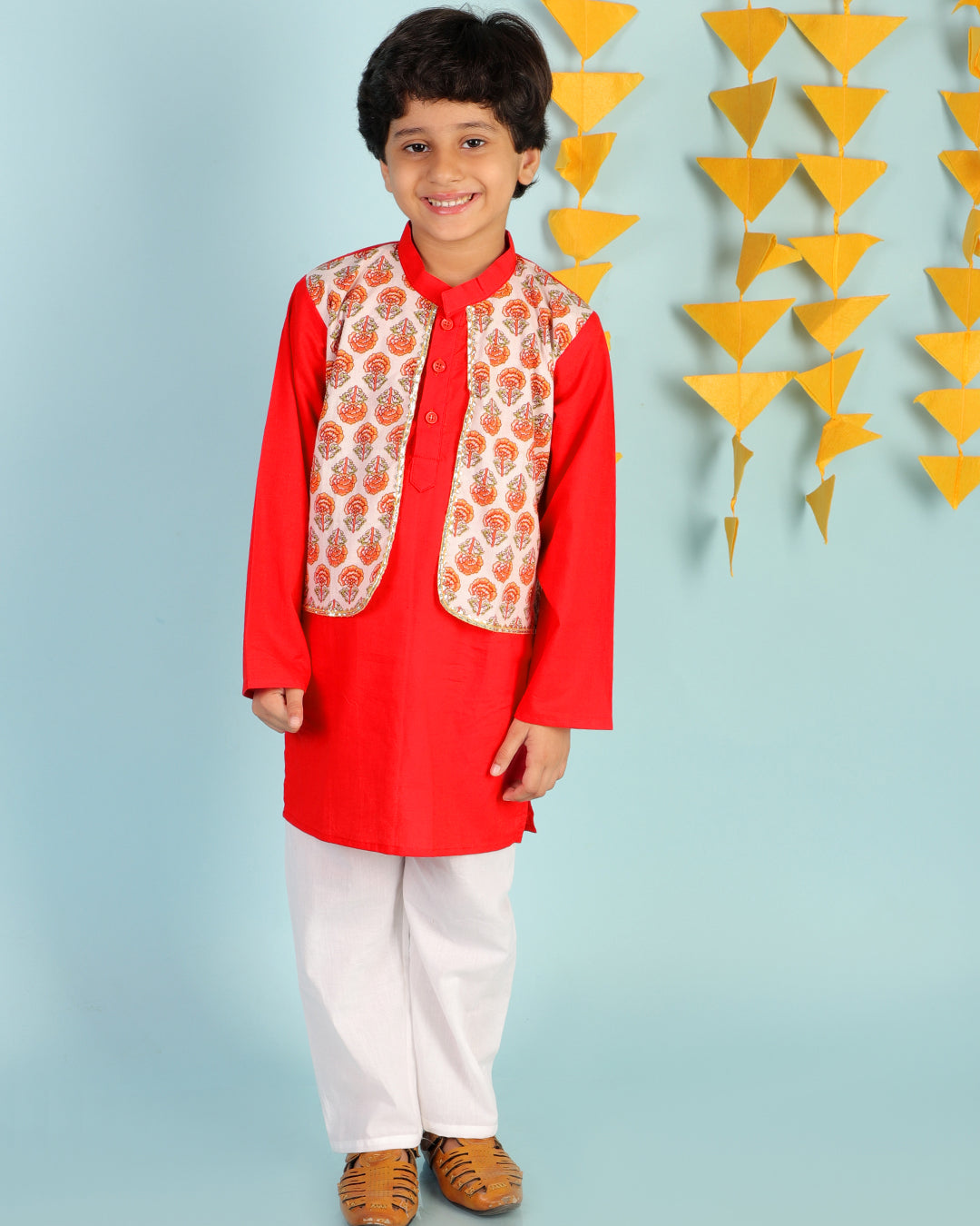 Kali Cotton Kurta Pajama with Stitched Jacket - Nimbu Kids