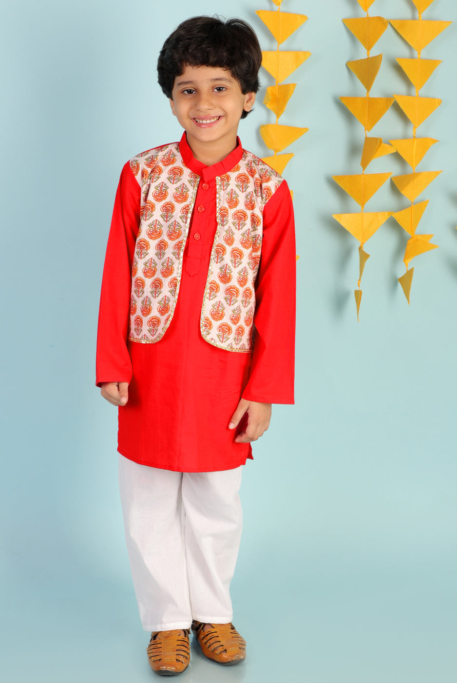 Kali Cotton Kurta Pajama with Stitched Jacket - Nimbu Kids