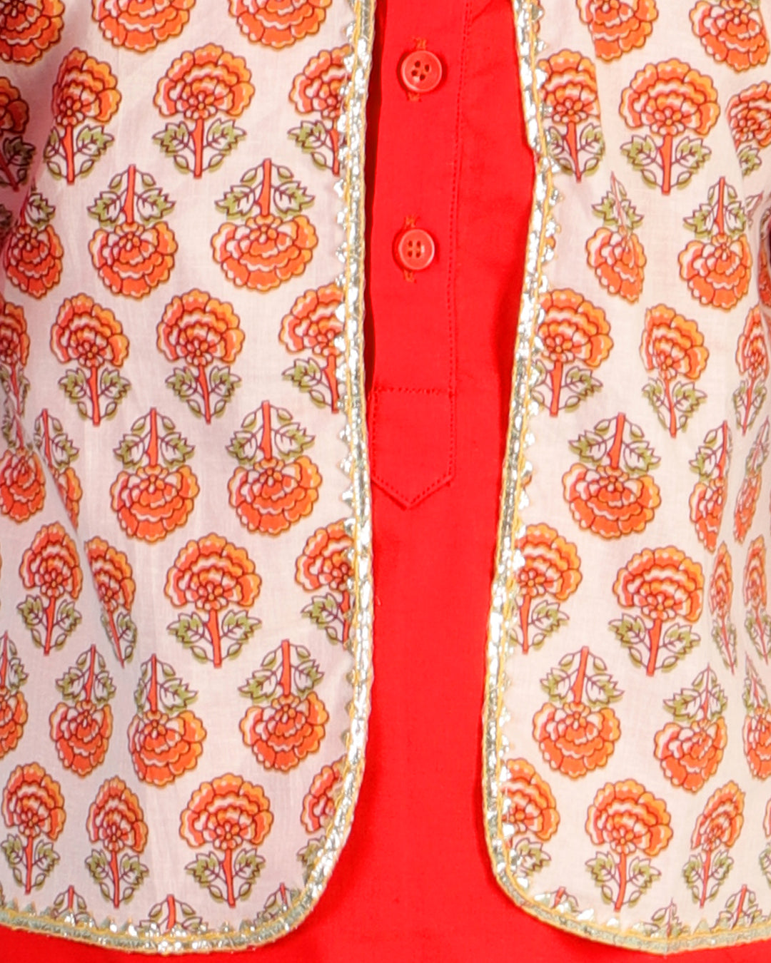 Kali Cotton Kurta Pajama with Stitched Jacket - Nimbu Kids