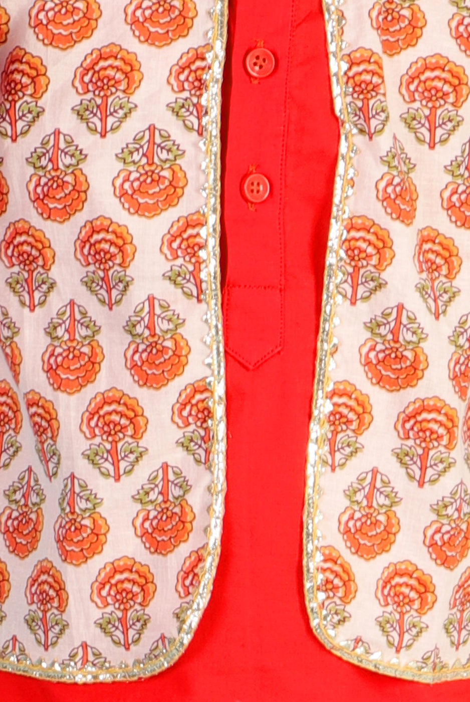 Kali Cotton Kurta Pajama with Stitched Jacket - Nimbu Kids