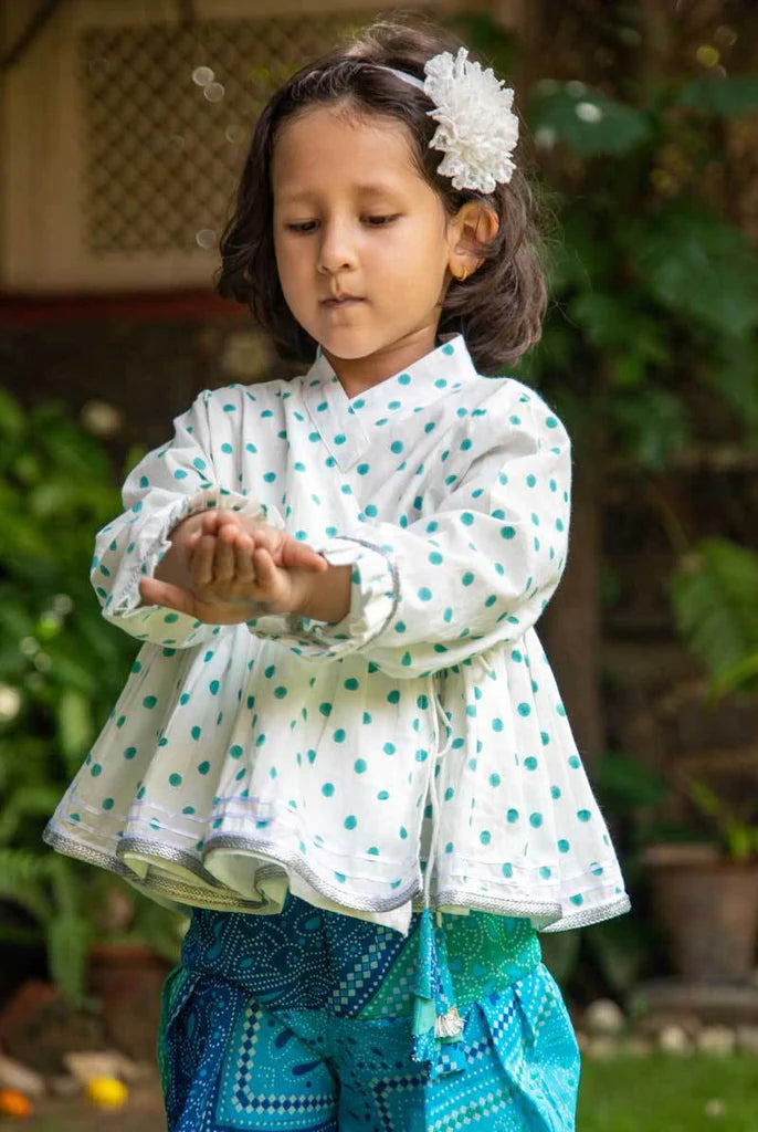 Sitaara Organic Cotton Angrakha Dhoti Set of 2 - Nimbu Kids