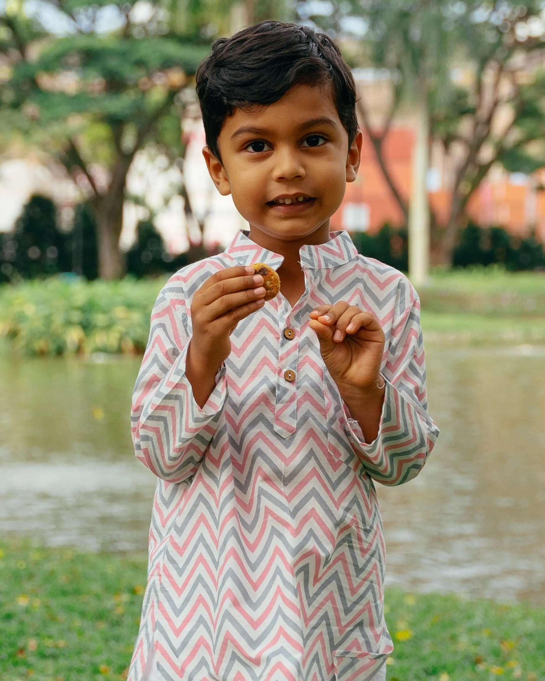 Pastel Pink & Grey Kurta Set - Nimbu Kids