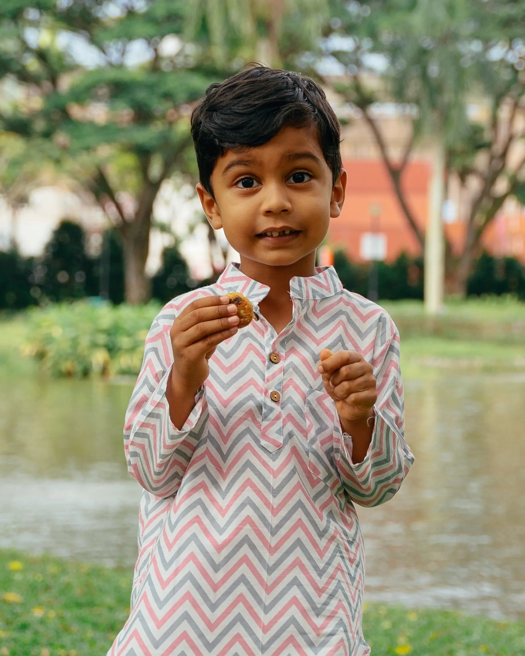 Pastel Pink & Grey Kurta Set - Nimbu Kids