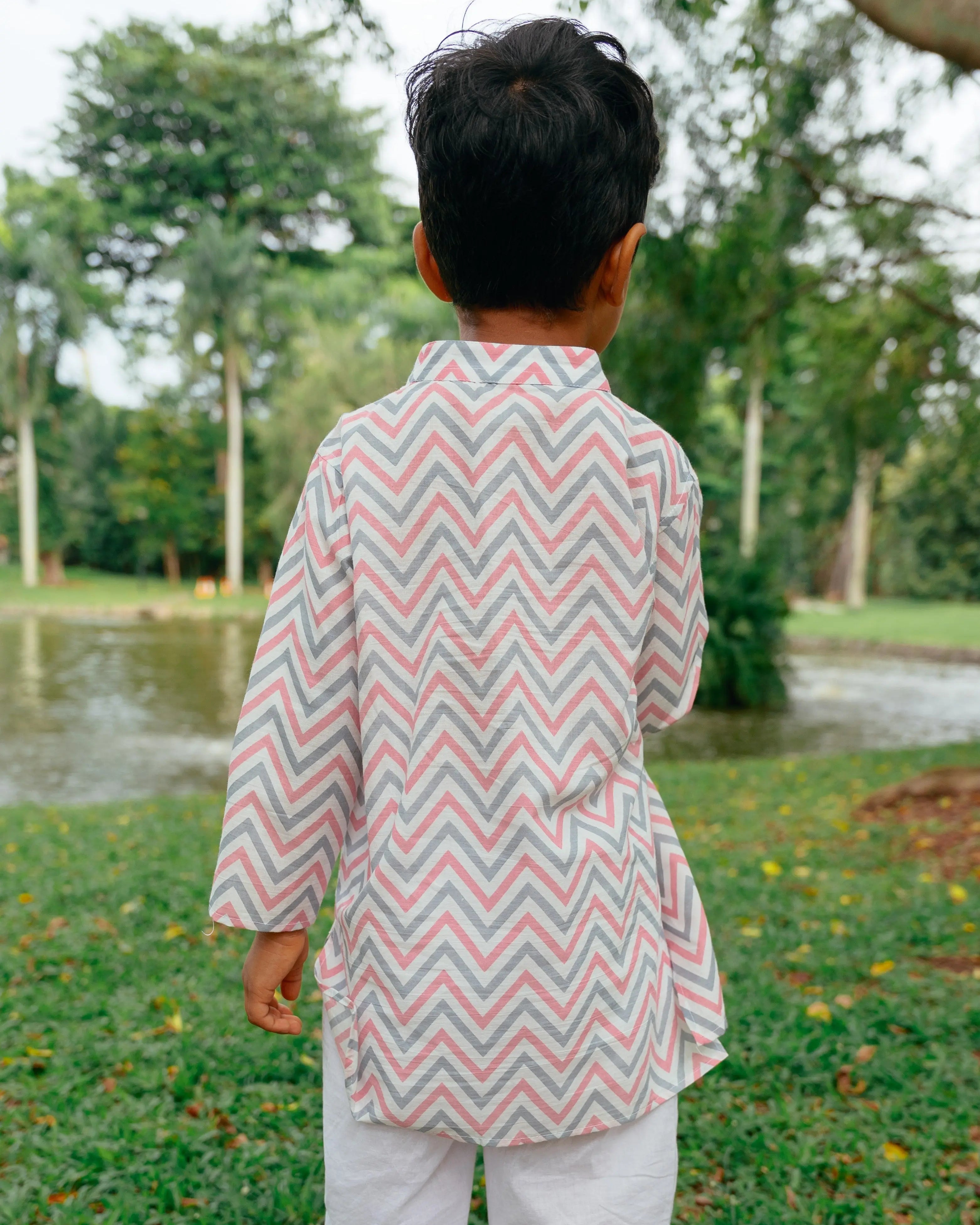 Pastel Pink & Grey Kurta Set - Nimbu Kids