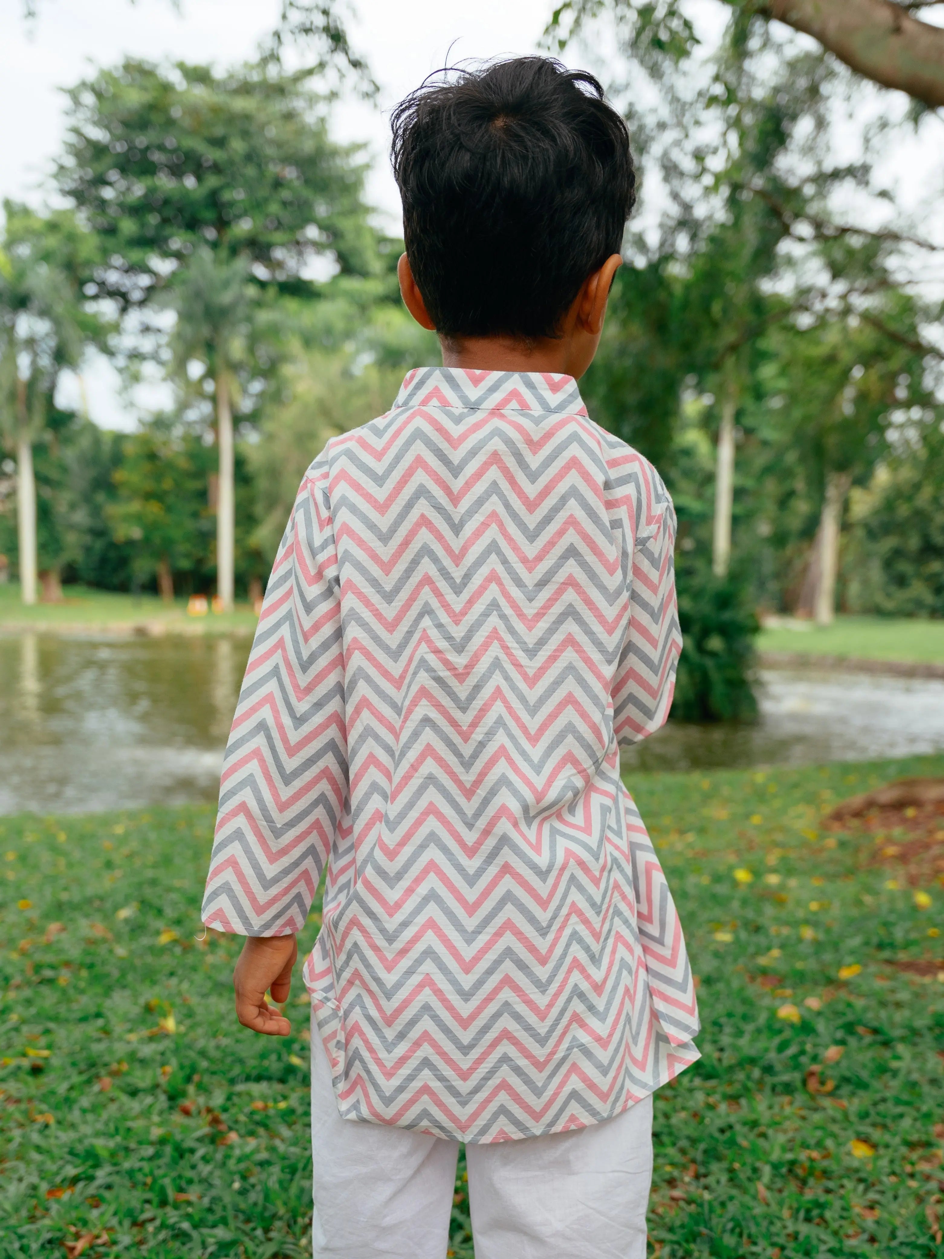 Pastel Pink & Grey Kurta Set - Nimbu Kids