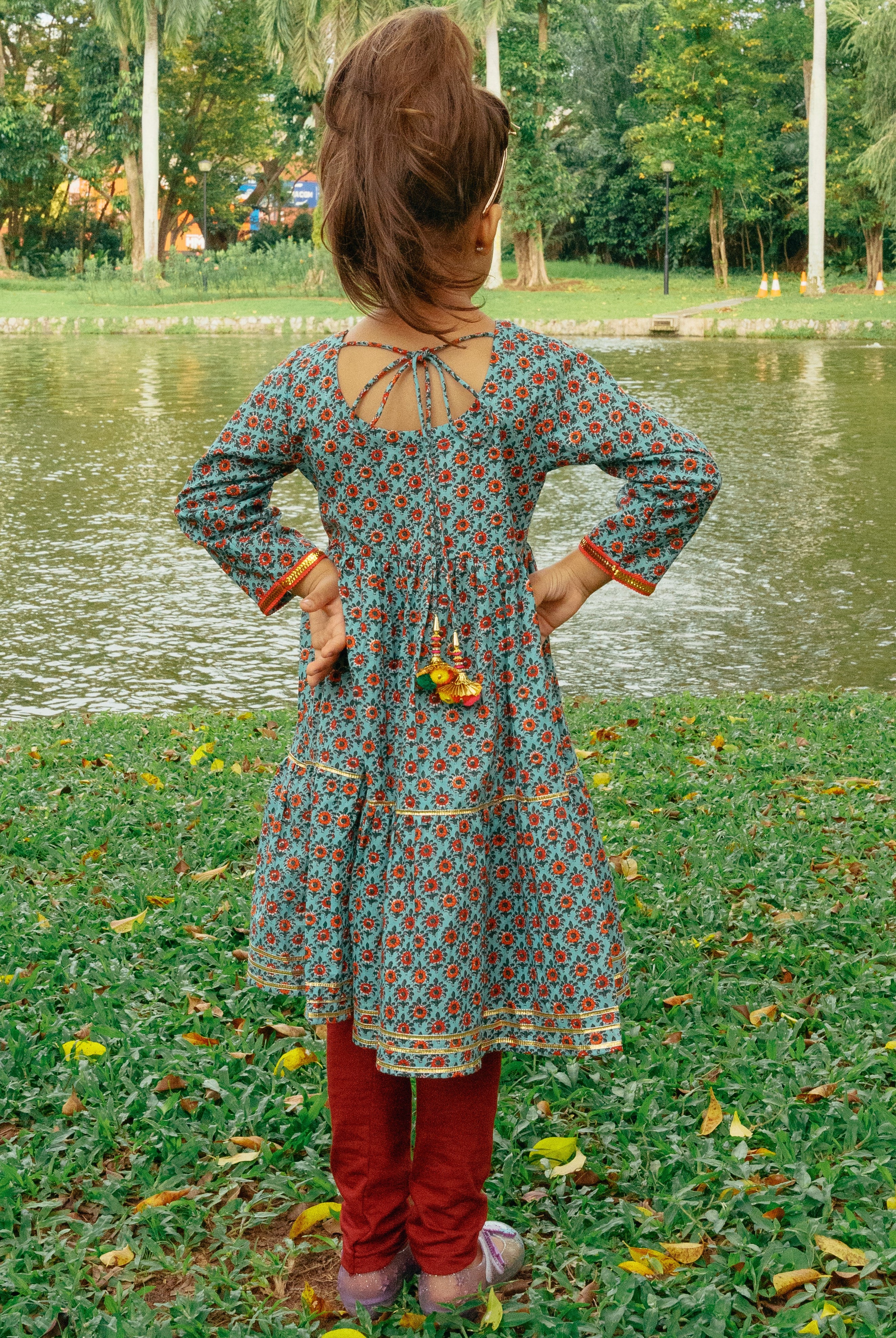 Girl-boss Blue Maroon Anarkali with Contrasting comfy leggings - Nimbu Kids