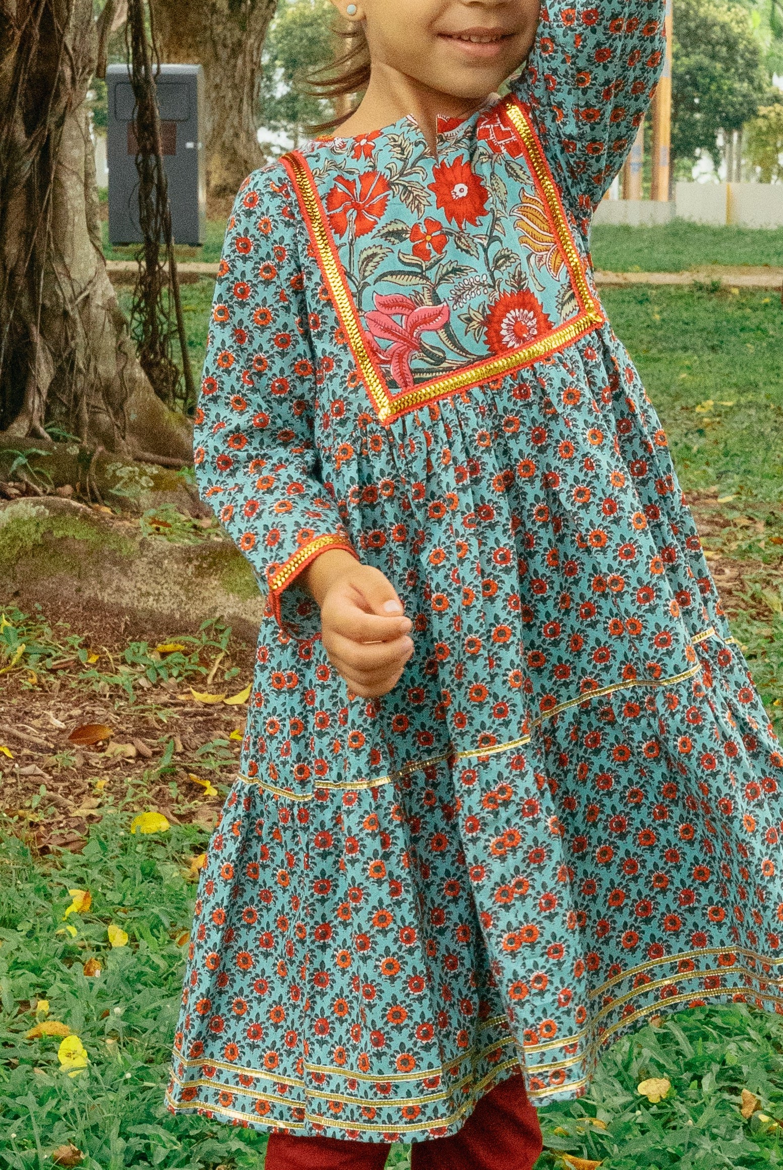 Girl-boss Blue Maroon Anarkali with Contrasting comfy leggings - Nimbu Kids