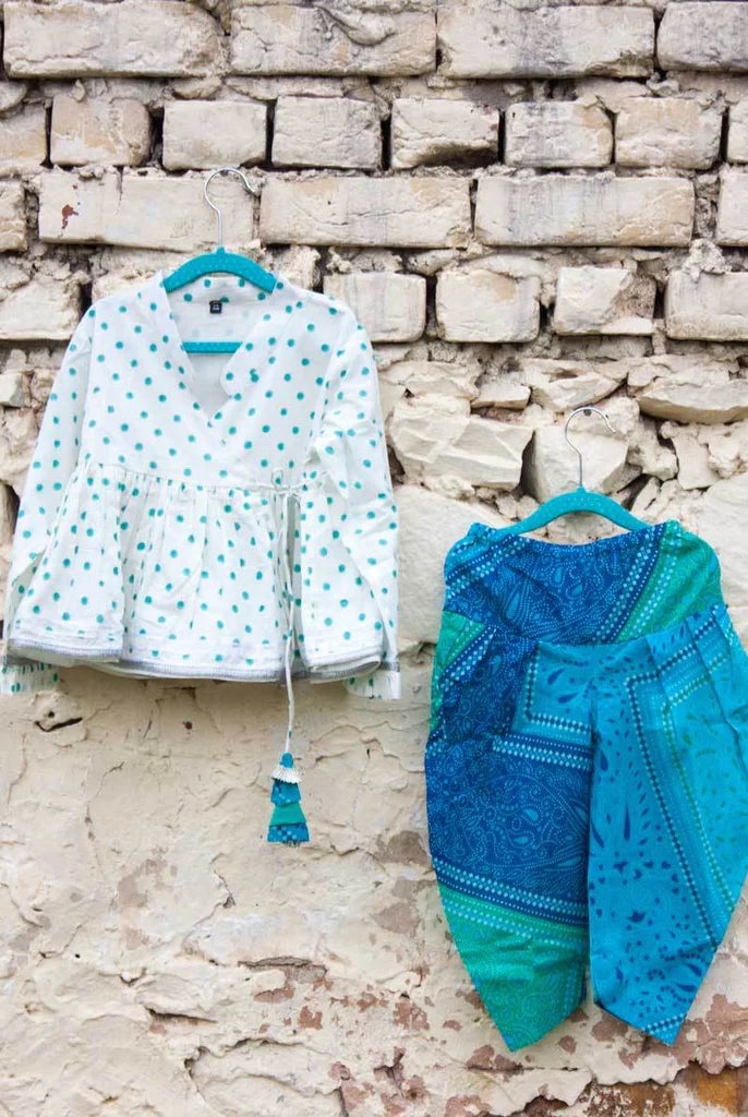 Sitaara Organic Cotton Angrakha Dhoti Set of 2 - Nimbu Kids