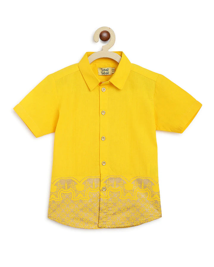 Classic Gold Panel Shirt in Yellow - Nimbu Kids