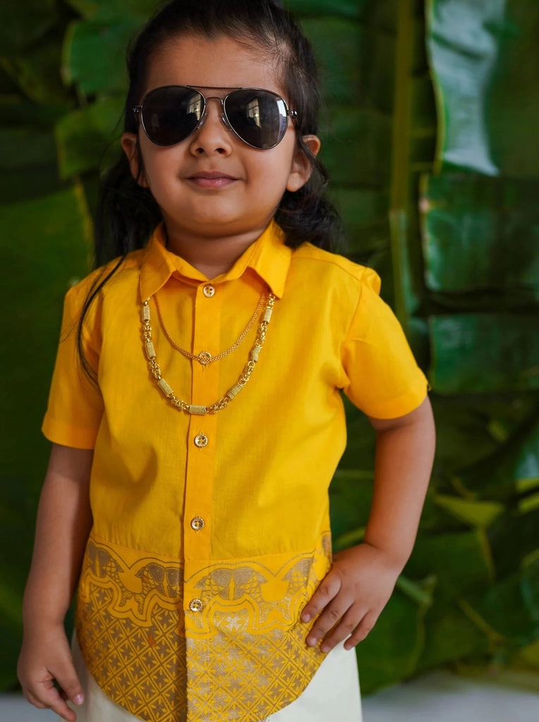 Classic Gold Panel Shirt in Yellow - Nimbu Kids