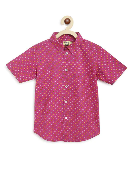 Traditional Bandhani Shirt in Purple - Nimbu Kids