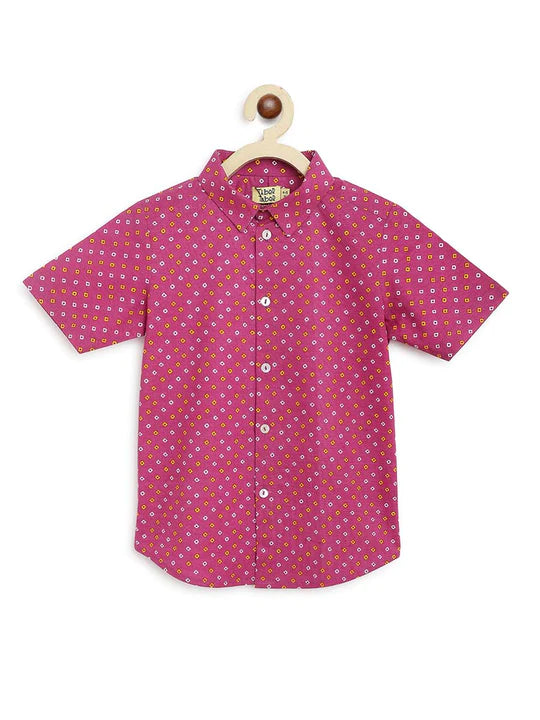 Traditional Bandhani Shirt in Purple - Nimbu Kids