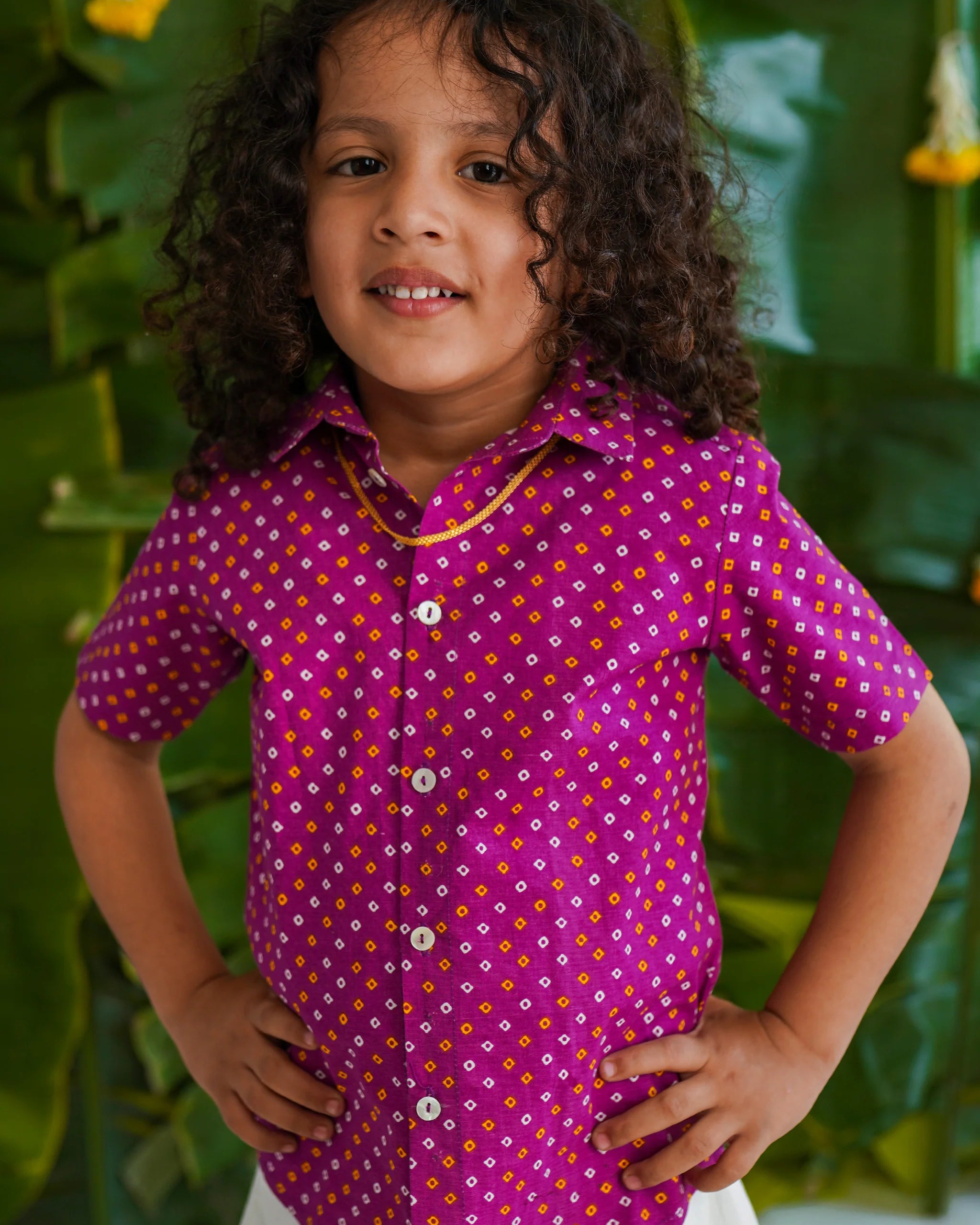 Traditional Bandhani Shirt in Purple - Nimbu Kids