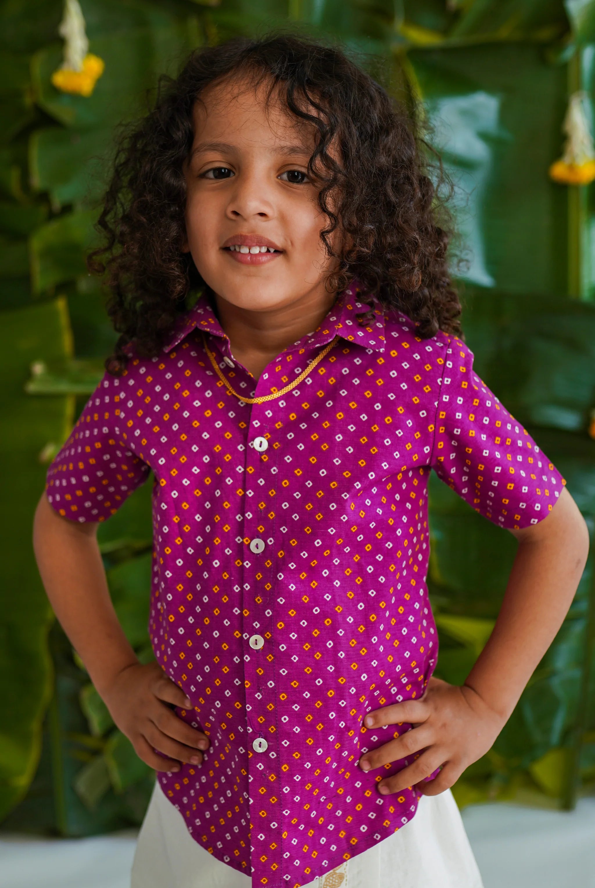 Traditional Bandhani Shirt in Purple - Nimbu Kids