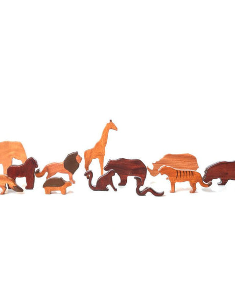 Wooden Wild Animals (Set of 12) - Nimbu Kids