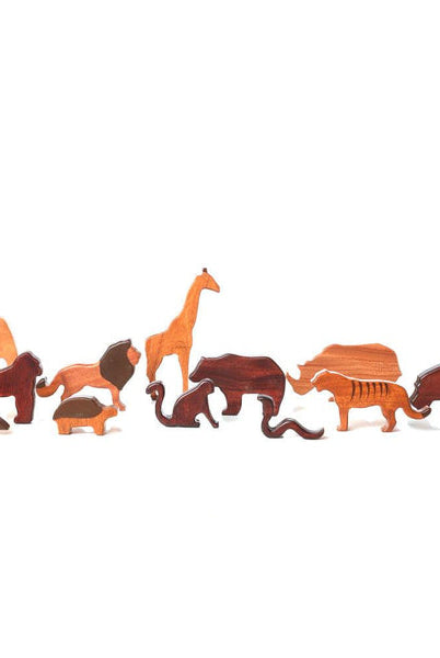 Wooden Wild Animals (Set of 12) - Nimbu Kids
