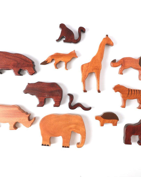 Wooden Wild Animals (Set of 12) - Nimbu Kids