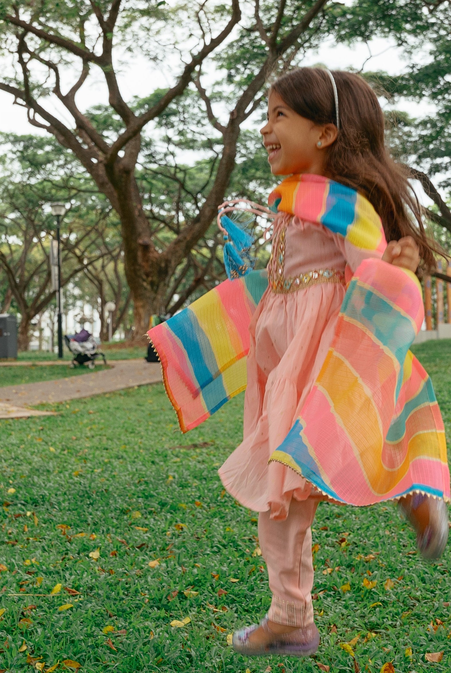 Princess Pink Anarkali with Matching Salwar & Rainbow Dupatta - Nimbu Kids