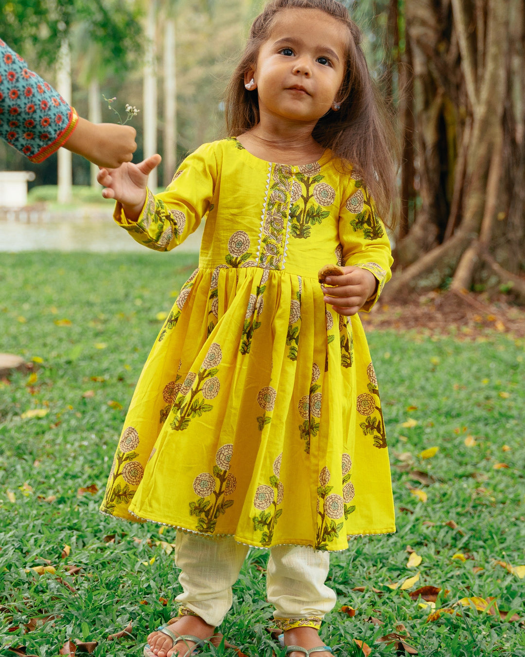 Yellow Floral Anarkali with Matching Salwar - Nimbu Kids